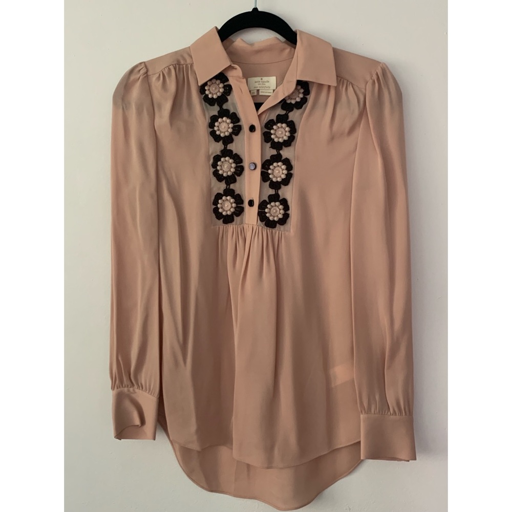 100% Pink Silk Blouse with Lace—Kate Spade, Sz. X-Small